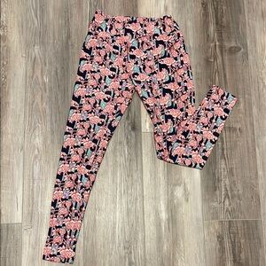 Floral Leggings - Pink and Navy Blue
